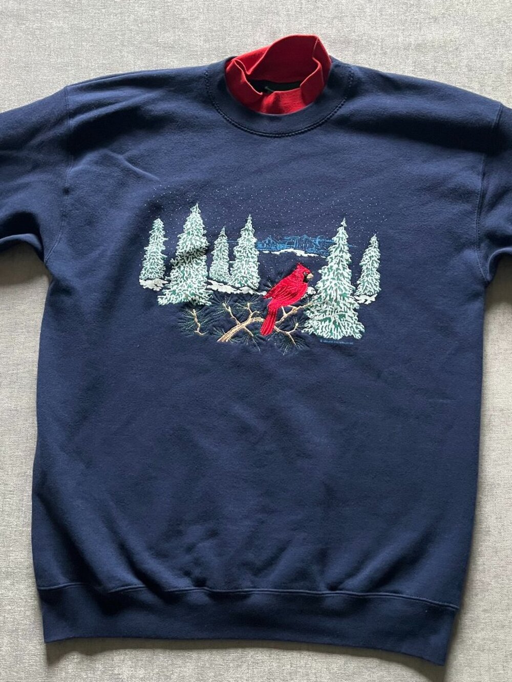 Vintage J. Macinallys Sweatshirt Women L Navy Blue Winter Village Graphic Bird